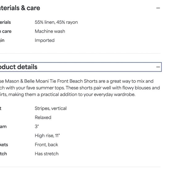 NEW Mason and Belle Stitch Fix Blue White Striped Beach Linen Shorts Size Small - Picture 4 of 4